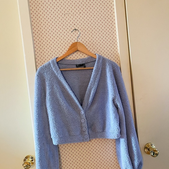 ASOS Design Fluffy Boucle Blue Button-Up Cardigan US Size 8 - Picture 2 of 5